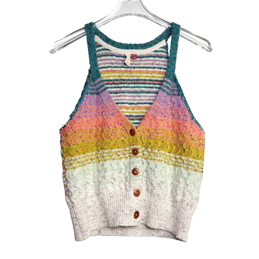 Pilcro Samalona Sweater Tank Women Small Multicolor Rainbow Cable Knit Button